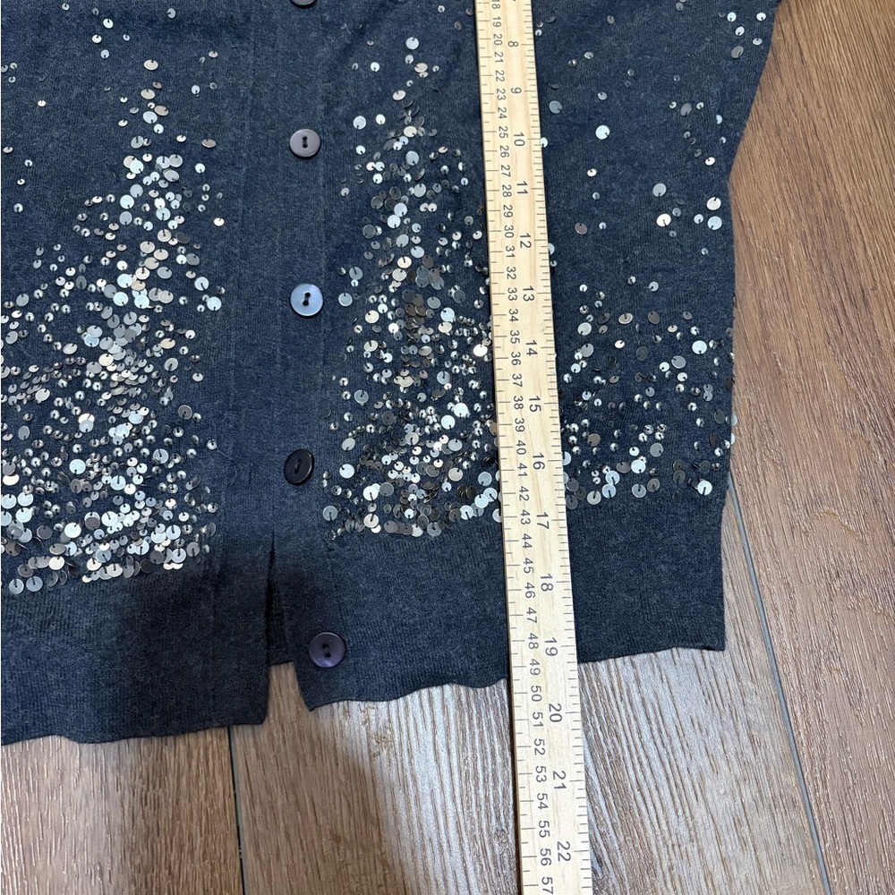 Eileen Fisher Medium Cotton/Cashmere Button-Front Cardigan Gray Sequins - Picture 7 of 8